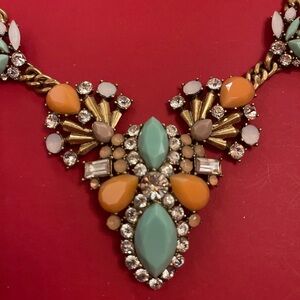 J. Crew Gold and light blue and coral  Statement Necklace